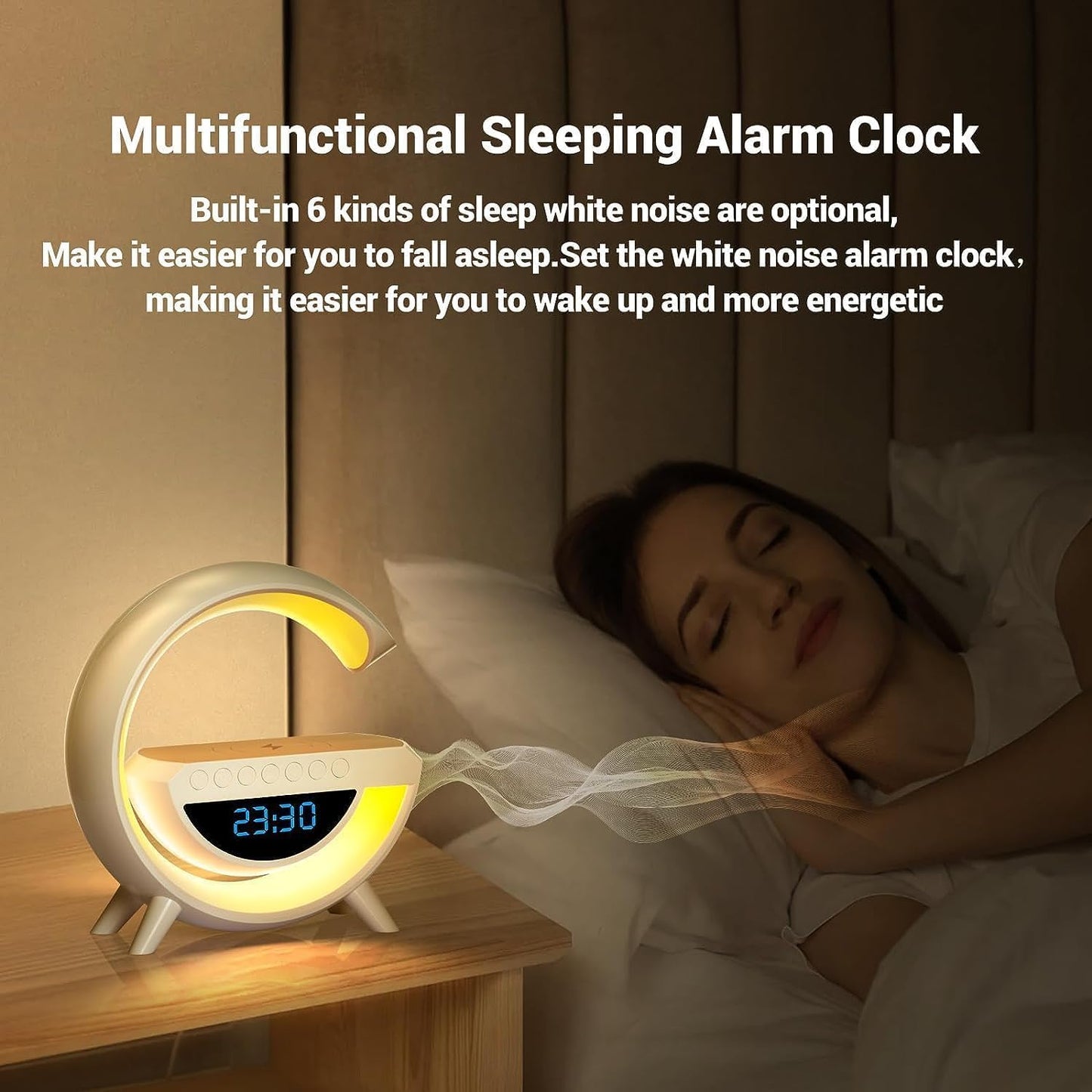 Rgb Clock Lamp & Bluetooth Speaker With Wireless Charging