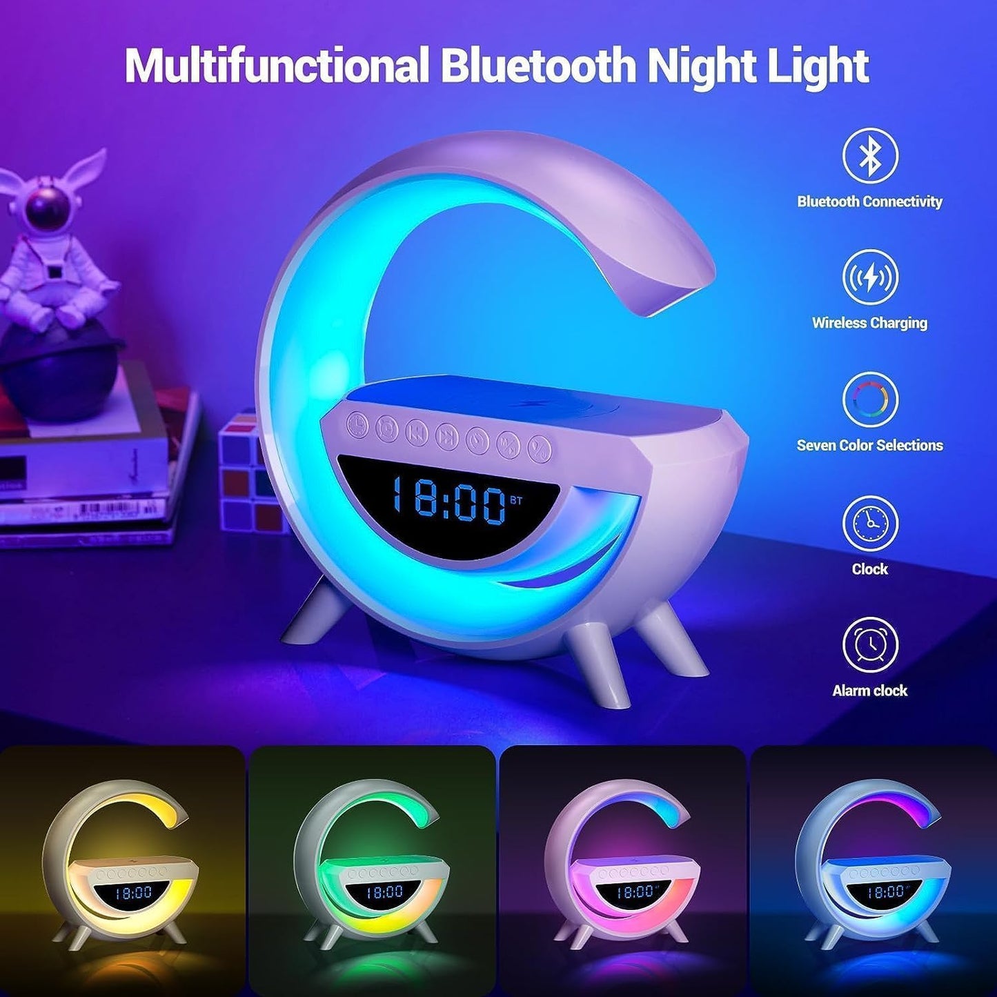 Rgb Clock Lamp & Bluetooth Speaker With Wireless Charging