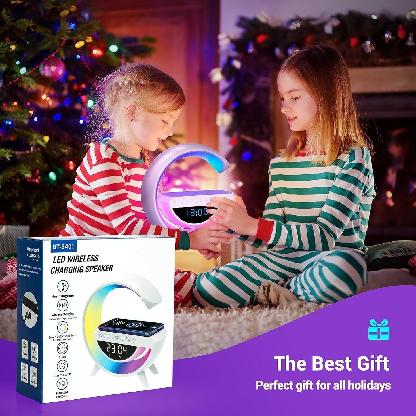 Rgb Clock Lamp & Bluetooth Speaker With Wireless Charging