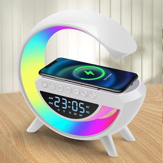 Rgb Clock Lamp & Bluetooth Speaker With Wireless Charging