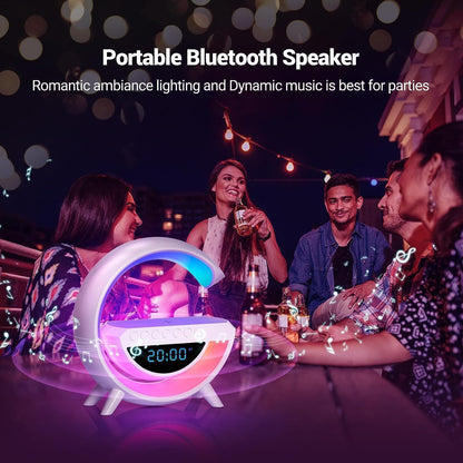 Rgb Clock Lamp & Bluetooth Speaker With Wireless Charging
