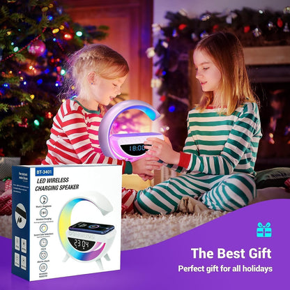 Rgb Clock Lamp & Bluetooth Speaker With Wireless Charging